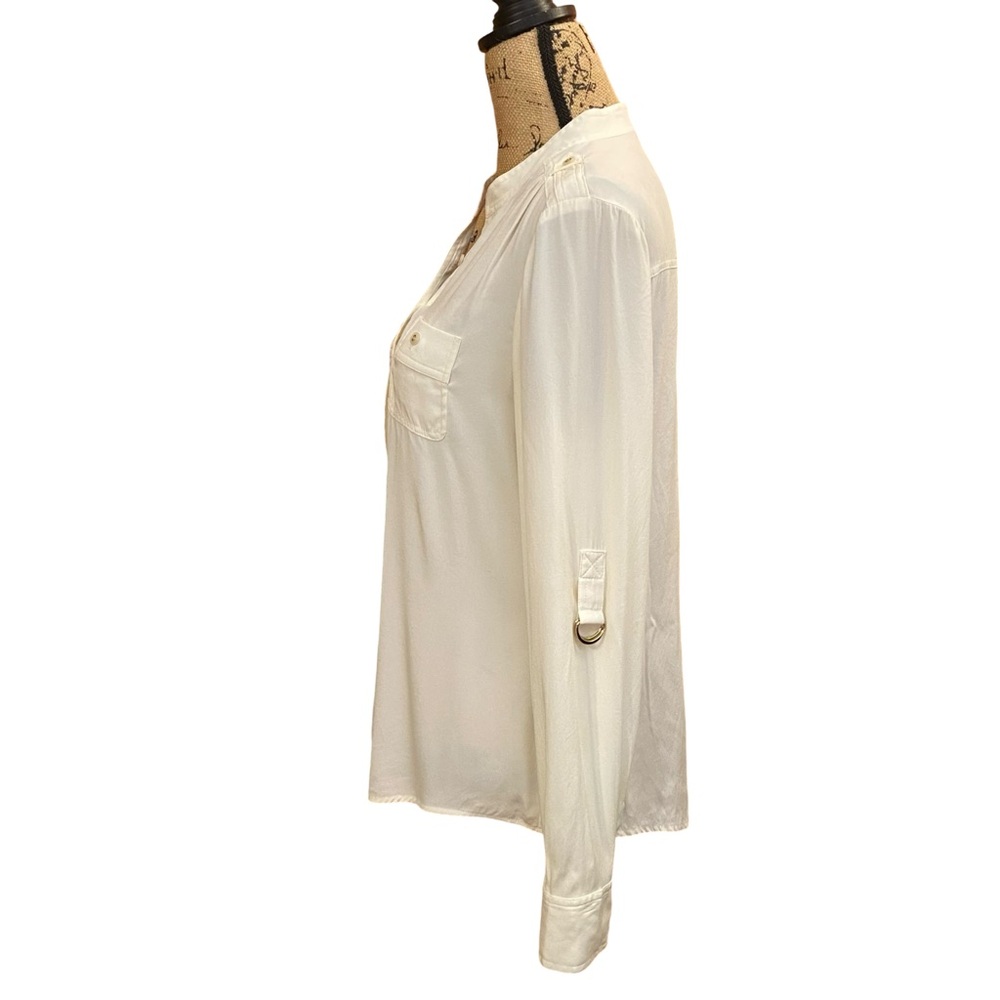 Cache Cream Mock Neck Half Button Up Blouse Size … - image 4